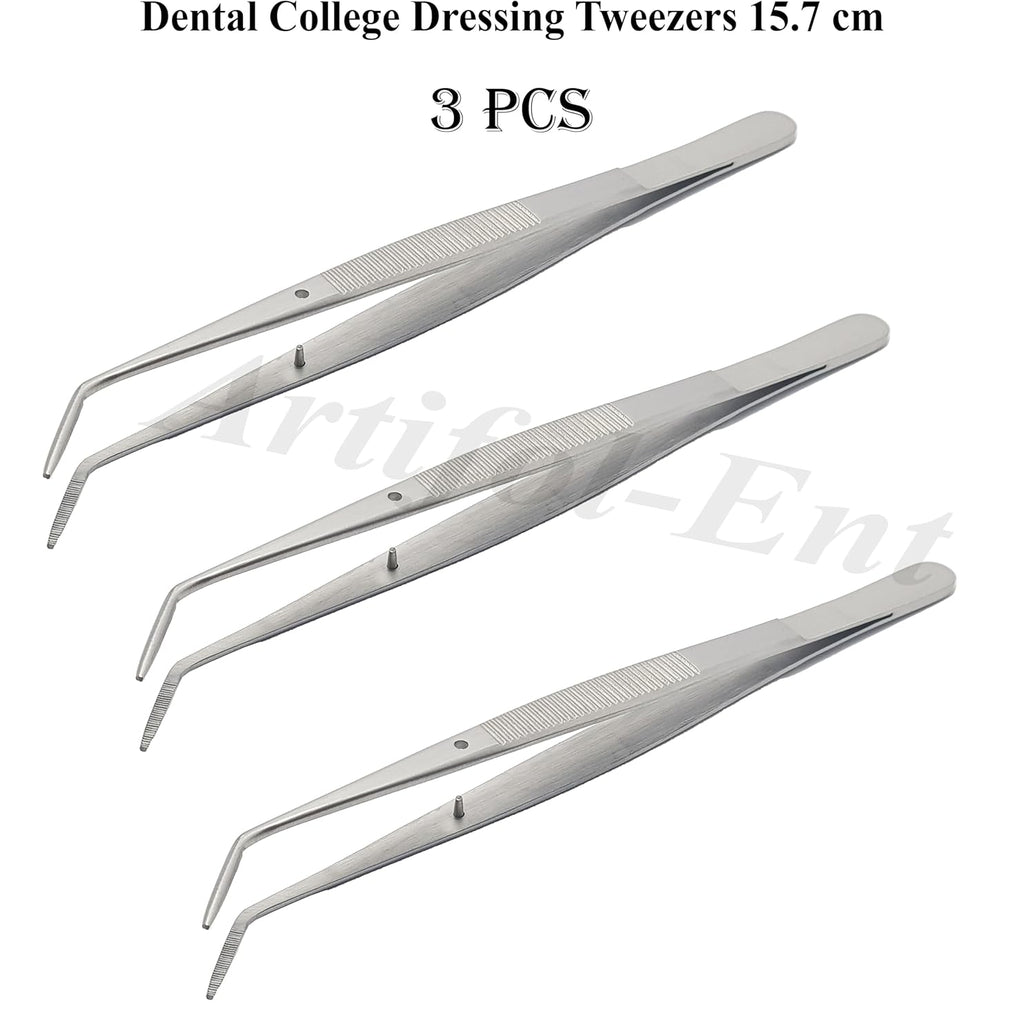 College Tweezers / Cotton Pliers – 3-Piece Set, 15.7 cm (6") | Surgical & Dental Forceps with Serrated Tips #114500011