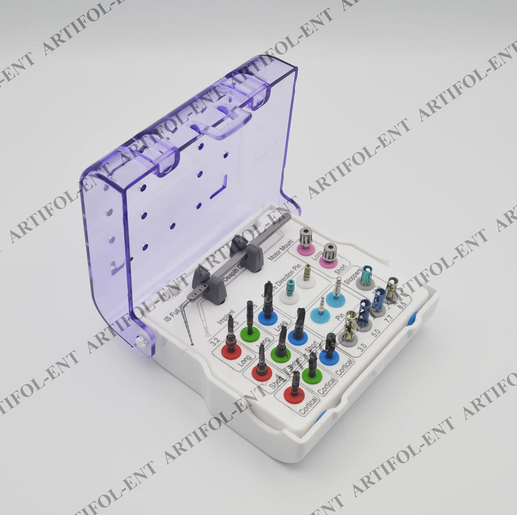 Implant 21 Pieces Long & Short Drills Kit with Color-Coded Depth Stoppers & Precision Depth Gauge | Stainless Steel | Smooth, Controlled Drilling Performance | Reusable, Autoclavable #OS1098