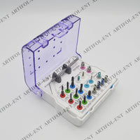 Implant 21 Pieces Long & Short Drills Kit with Color-Coded Depth Stoppers & Precision Depth Gauge | Stainless Steel | Smooth, Controlled Drilling Performance | Reusable, Autoclavable #OS1098