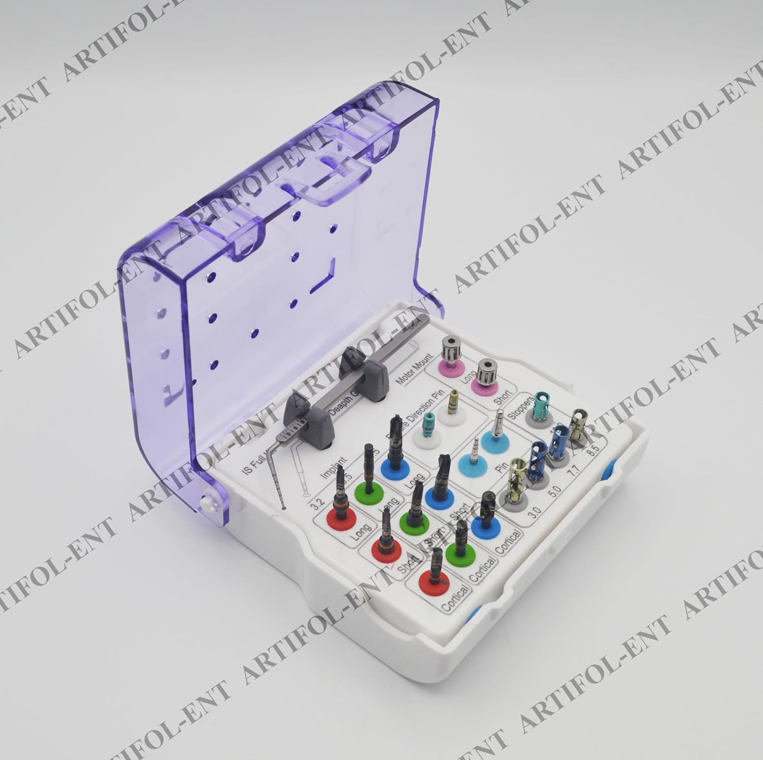 Implant 21 Pieces Long & Short Drills Kit with Color-Coded Depth Stoppers & Precision Depth Gauge | Stainless Steel | Smooth, Controlled Drilling Performance | Reusable, Autoclavable #OS1098