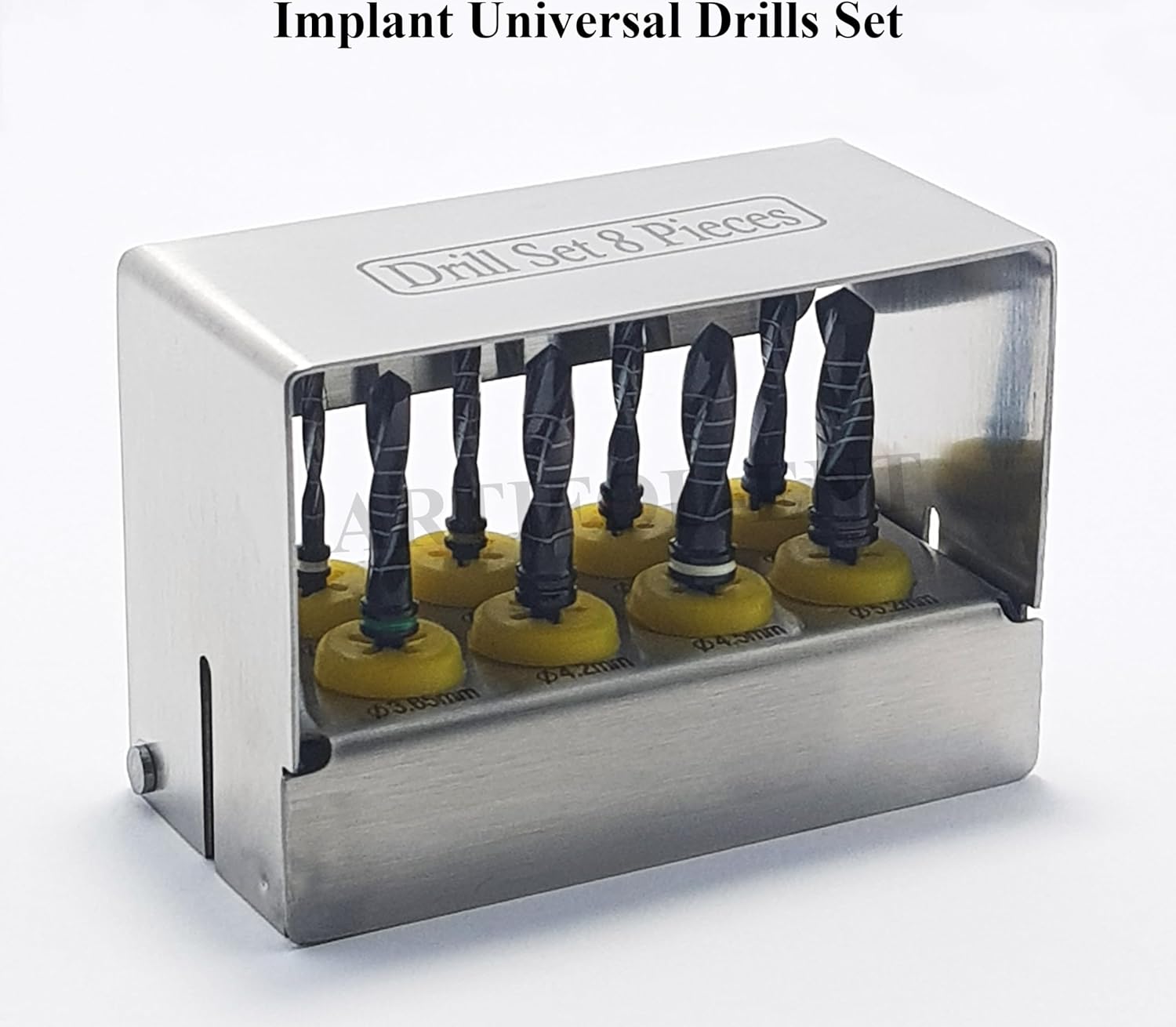 Implant External Irrigation Drill Bits Kit – 8 Pcs Black Coated Surgical Drills with Holder | Dental Implant Tools #OS1037
