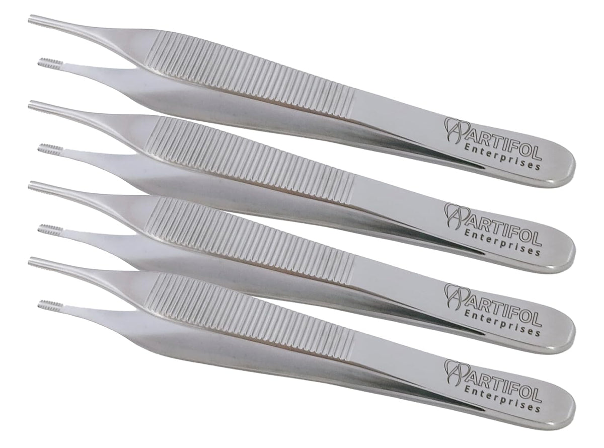 Set di pinze per tessuti Adson Brown – 4 pezzi, 12 cm (4,7") | 9×9 denti | Acciaio inossidabile di alta qualità, riutilizzabile e autoclavabile Set n. 114910119-1