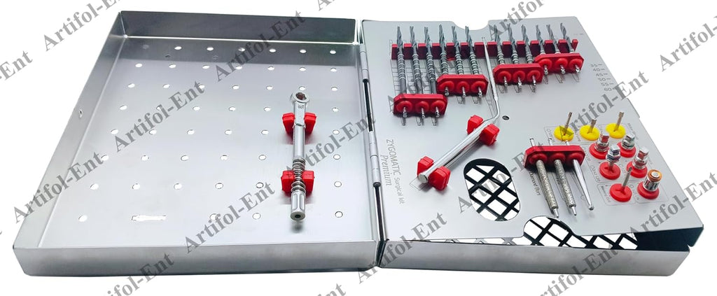 26-Piece Dental Implant Premium Zygomatic Set – Black Titanium-Coated Step Drills with Depth Probe, Motor Mount, Drivers & Ratchet Wrench | Zygo Kit for Implant Socket Preparation