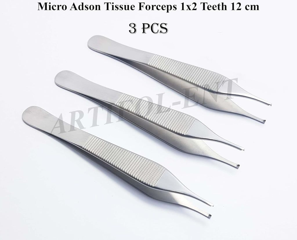 Micro Adson Tissue Forceps 1x2 Teeth 12 cm Kocher Tweezer Surgical Dental 3 Pcs #114910114