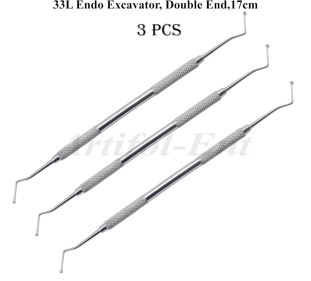 3 Pcs Dental Endodontic Spoon Excavators 17cm Double Ended 33L Stainless Steel Restorative Endo Instruments # EXC33L