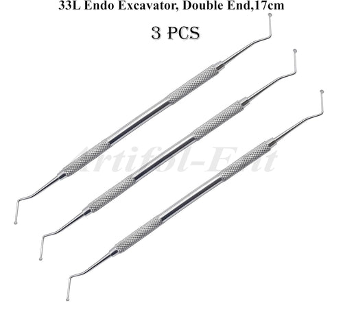3 Pcs Dental Endodontic Spoon Excavators 17cm Double Ended 33L Stainless Steel Restorative Endo Instruments # EXC33L