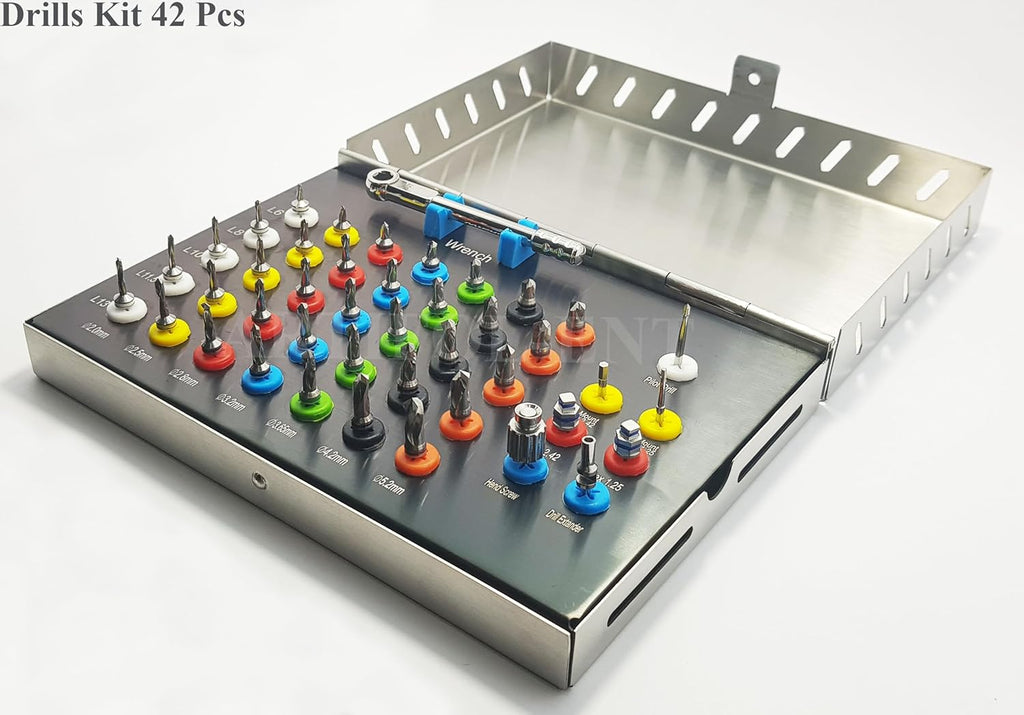 Implant Drills Kit OS1045 – 42 Pcs Conical Surgical Drill Set with Torque Wrench & Ratchet Driver | Dental Implant Tools