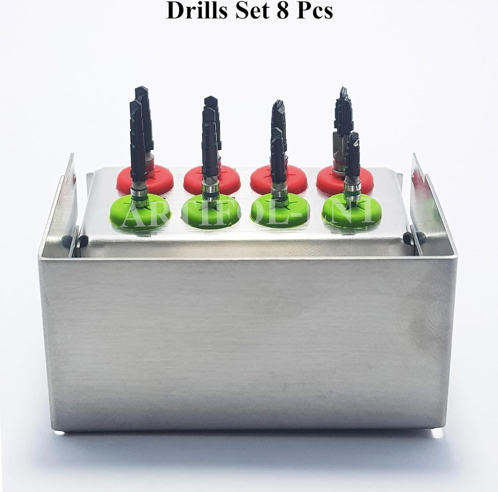 Implant Reamers Kit OS1038 – 8-Piece Surgical Drill Bits Set | Black Coated with Holder for Dental Implants