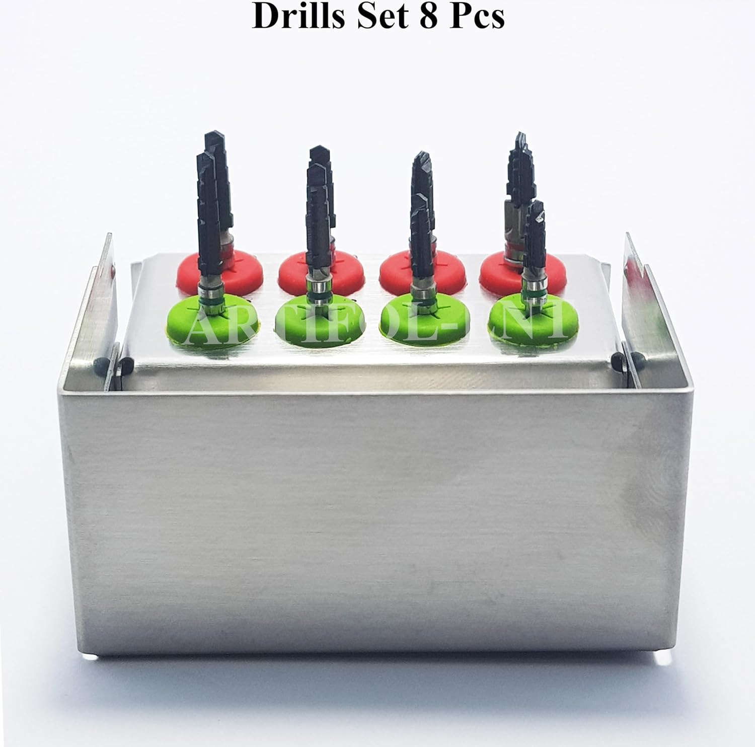 Implant Reamers Kit OS1038 – 8-Piece Surgical Drill Bits Set | Black Coated with Holder for Dental Implants