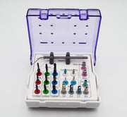 Kit de forets longs et courts pour implants, 21 pièces, avec butées de profondeur à code couleur et jauge de profondeur de précision | Acier inoxydable | Perçage fluide et maîtrisé | Réutilisable, autoclavable #OS1098