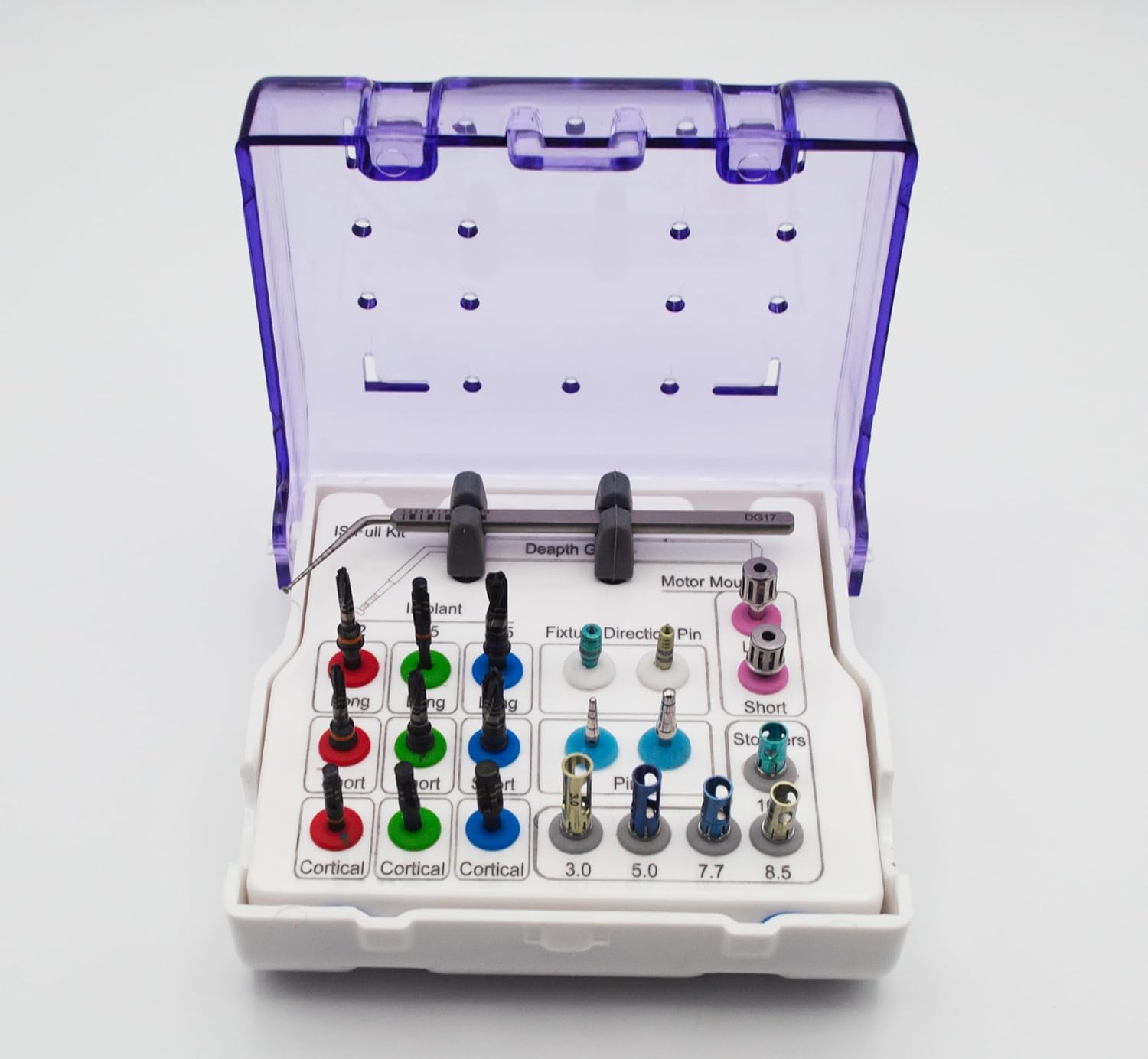 Implant 21 Pieces Long & Short Drills Kit with Color-Coded Depth Stoppers & Precision Depth Gauge | Stainless Steel | Smooth, Controlled Drilling Performance | Reusable, Autoclavable #OS1098