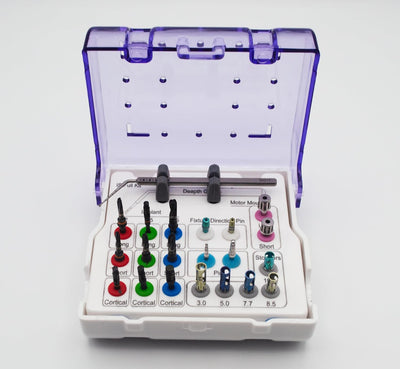 Implant 21 Pieces Long & Short Drills Kit with Color-Coded Depth Stoppers & Precision Depth Gauge | Stainless Steel | Smooth, Controlled Drilling Performance | Reusable, Autoclavable #OS1098