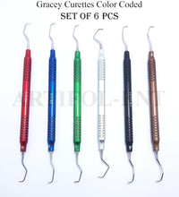 Dental Gracey Curette Set – 6 Pcs Double-Ended Periodontal Curettes | Aluminum Hollow Handles | Multi-Color Coated