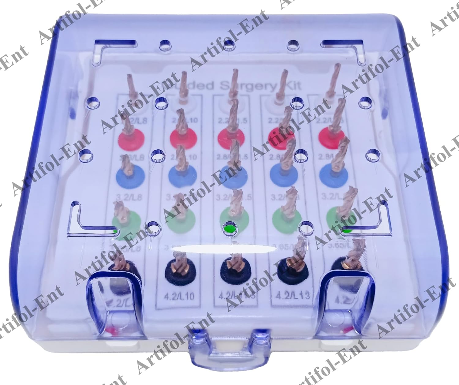 25 Pcs Dental Guided Implant Drill Kit – Assorted Stoppers & Sizes, Fully Autoclavable with Plastic Case – Gold-Coated Drills Set # OS1069