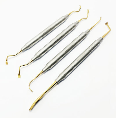 Dental Sinus Lift Kit – 4 Pcs Stainless Steel with Gold-Plated Tips | Implant Dentistry Sinus Elevation Instruments #	‎SLG1101-1, 2, 3, 4