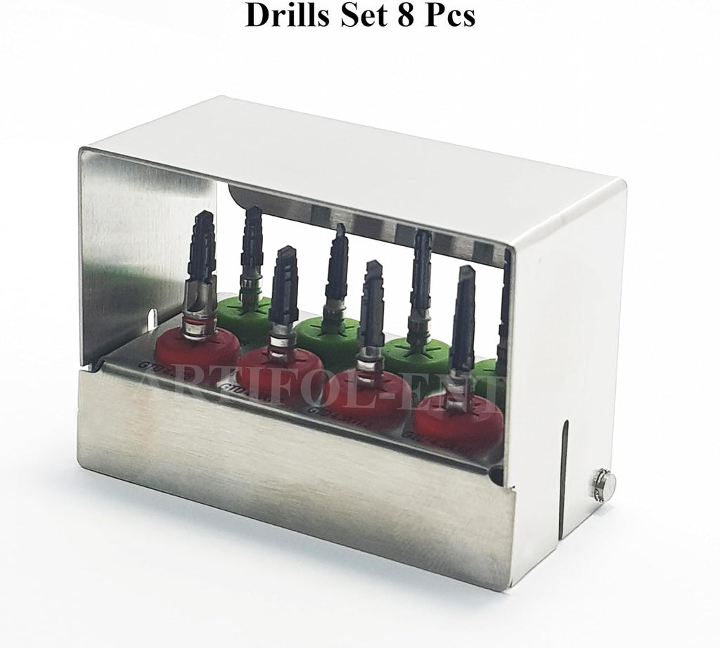 Implant Reamers Kit OS1038 – 8-Piece Surgical Drill Bits Set | Black Coated with Holder for Dental Implants