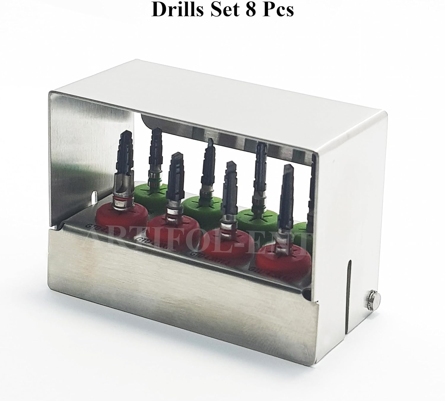 Implant Reamers Kit OS1038 – 8-Piece Surgical Drill Bits Set | Black Coated with Holder for Dental Implants