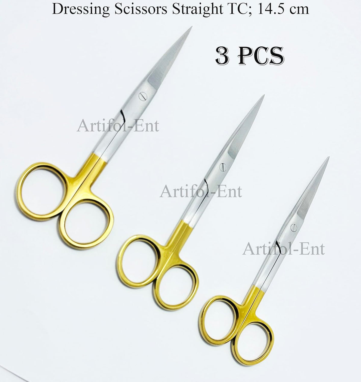 Chirurgische OP-Schere – T/C-Edelstahl, gerade Klingen 14,5 cm (5,5 Zoll) | Verbandschere mit titanvergoldeten Griffen