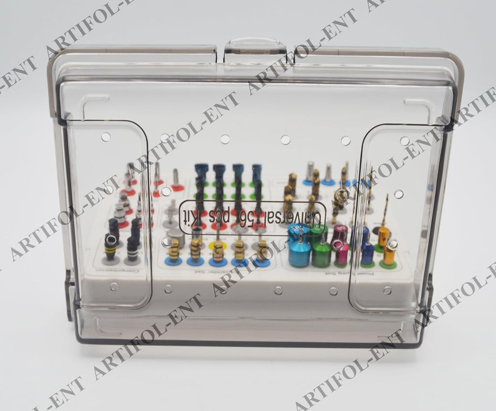 56-Piece Universal Technical Kit – Gold & Black Coated Drill System | Compression Bolts, Alignment Guides & Implant Positioning Kit #OS-10101