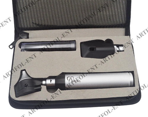 2-in-1 Ear Scope Set – Portable Fiber Optic Otoscope Exam & Diagnostic Kit | Brass Construction, Bright Illumination, Ergonomic Handle | Reusable ENT Instrument #OS10116