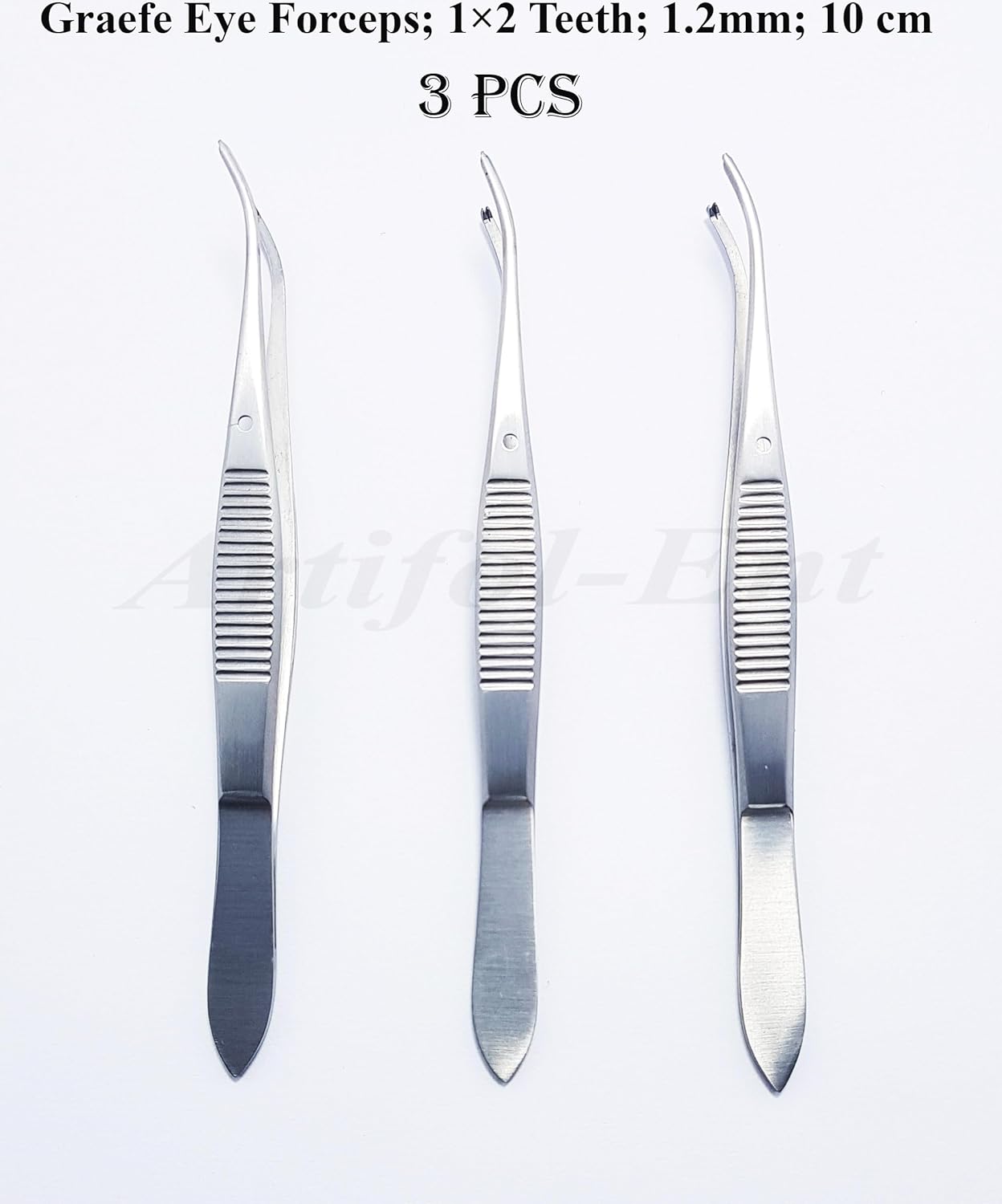 Graefe Ophthalmic Forceps Curved 10 cm (4") – 1×2 Teeth, 1.2 mm Tip Width | Precision Eye Surgical Instrument | Stainless Steel 3 Pcs #114910374