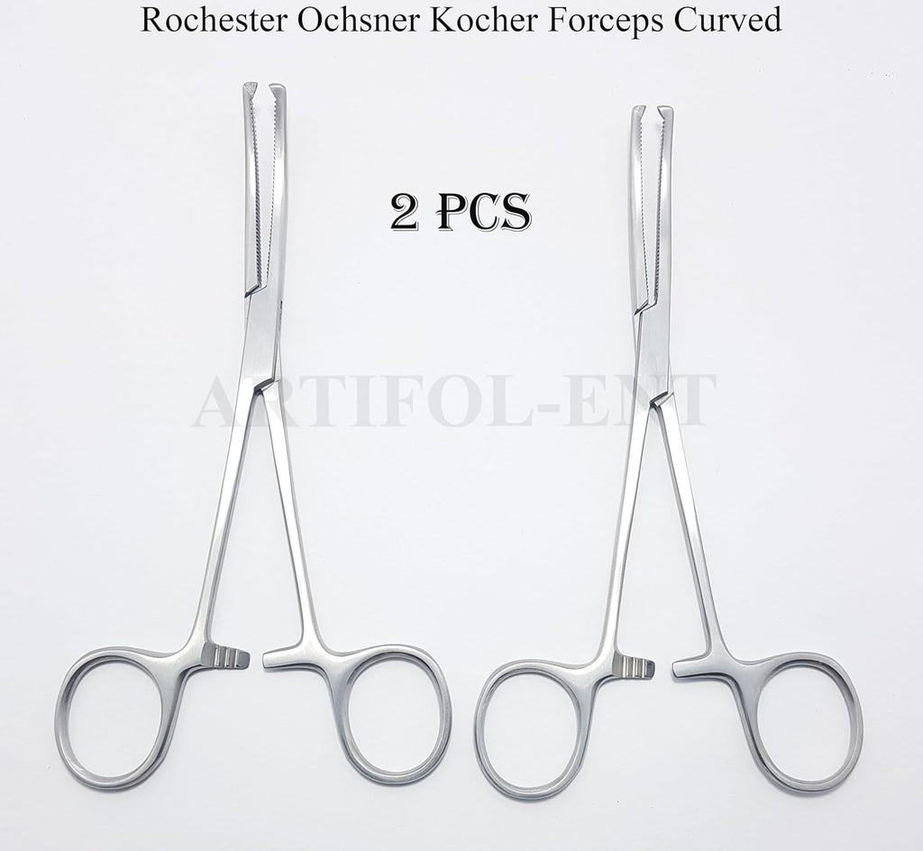 Rochester Ochsner Kocher Forceps – Curved 6.25" (16 cm), 1x2 Teeth, Serrated Jaws | 2-Piece Clamping Forceps Set #115910142| Stainless Steel, Reusable & Autoclavable