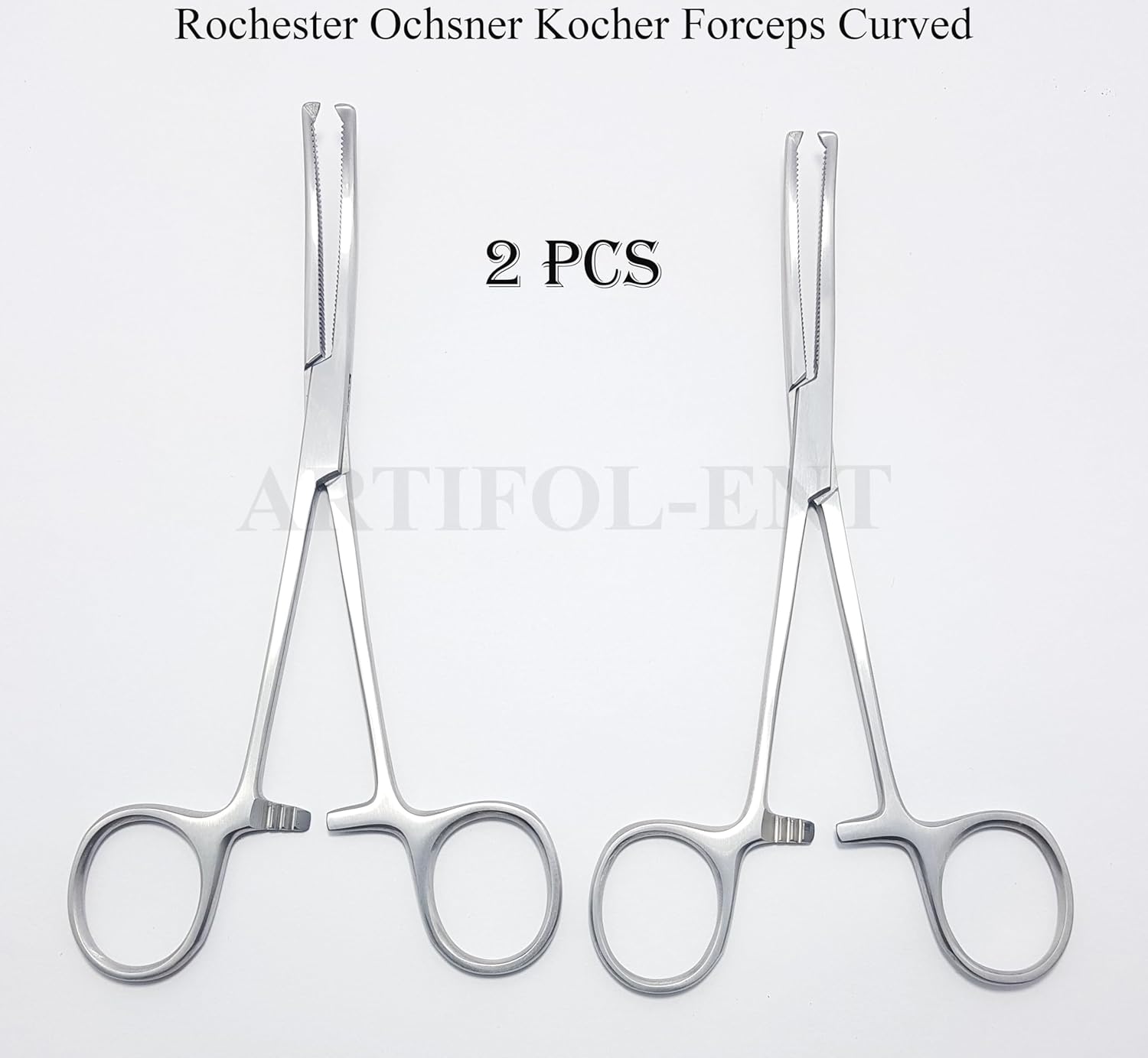 Rochester Ochsner Kocher Forceps – Curved 6.25" (16 cm), 1x2 Teeth, Serrated Jaws | 2-Piece Clamping Forceps Set #115910142| Stainless Steel, Reusable & Autoclavable