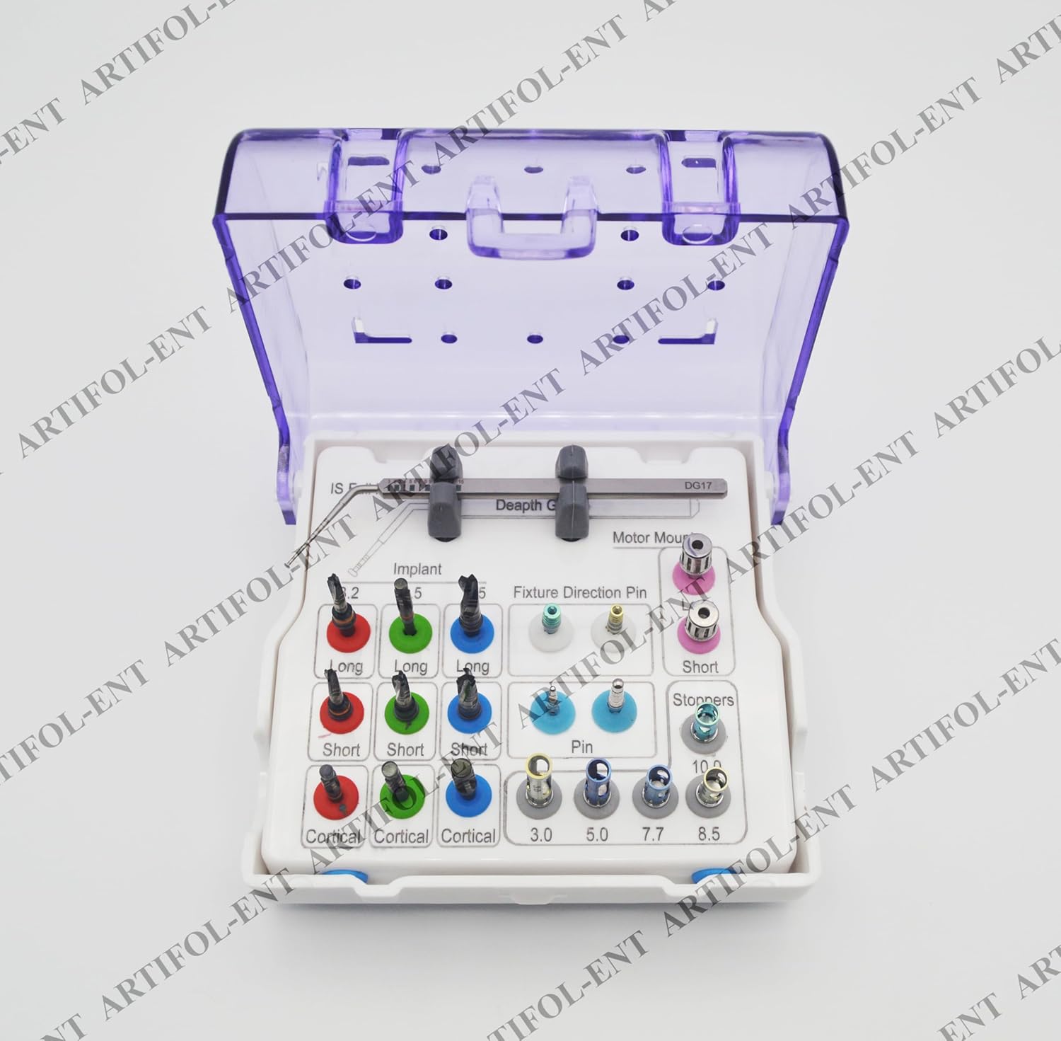 Implant 21 Pieces Long & Short Drills Kit with Color-Coded Depth Stoppers & Precision Depth Gauge | Stainless Steel | Smooth, Controlled Drilling Performance | Reusable, Autoclavable #OS1098
