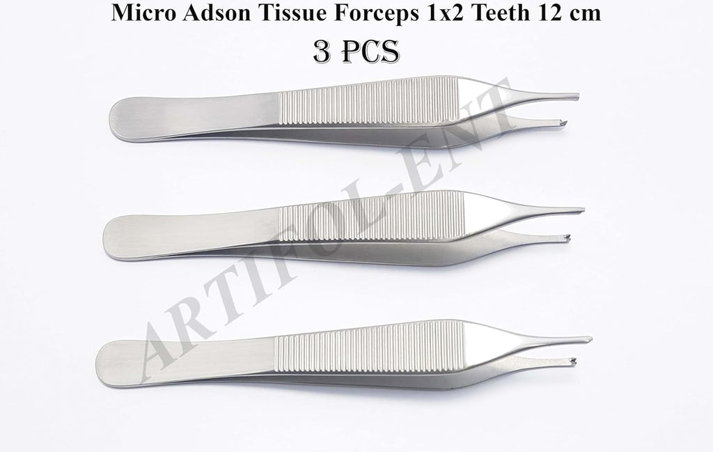 Micro Adson Tissue Forceps 1x2 Teeth 12 cm Kocher Tweezer Surgical Dental 3 Pcs #114910114