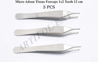 Micro Adson Tissue Forceps 1x2 Teeth 12 cm Kocher Tweezer Surgical Dental 3 Pcs #114910114