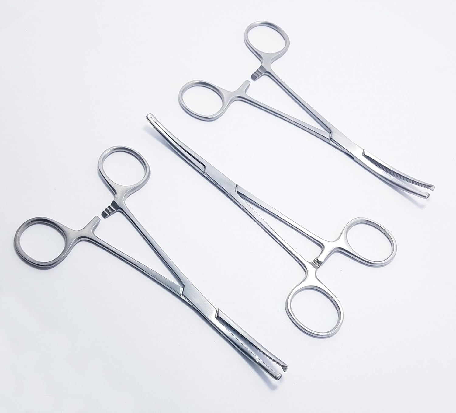 Rochester Ochsner (Kocher) Forceps – Curved, 1×2 Teeth, Serrated Jaws | Stainless Steel Surgical Clamps – 3 Pcs Set