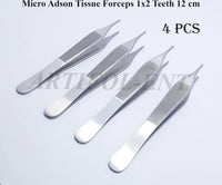 Micro Adson Tissue Forceps 12 cm – 1×2 Teeth Surgical Dental Kocher Tweezers | Stainless Steel Precision Instrument | 4 Pcs #114910114