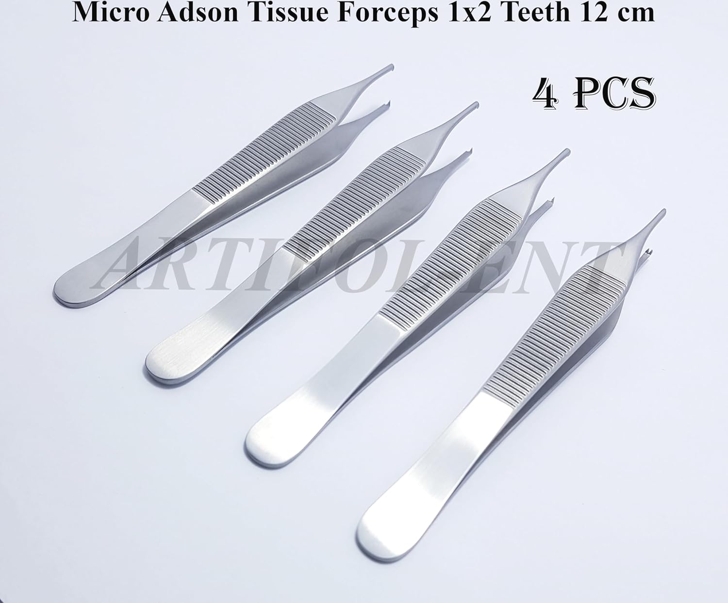 Micro Adson Tissue Forceps 12 cm – 1×2 Teeth Surgical Dental Kocher Tweezers | Stainless Steel Precision Instrument | 4 Pcs #114910114
