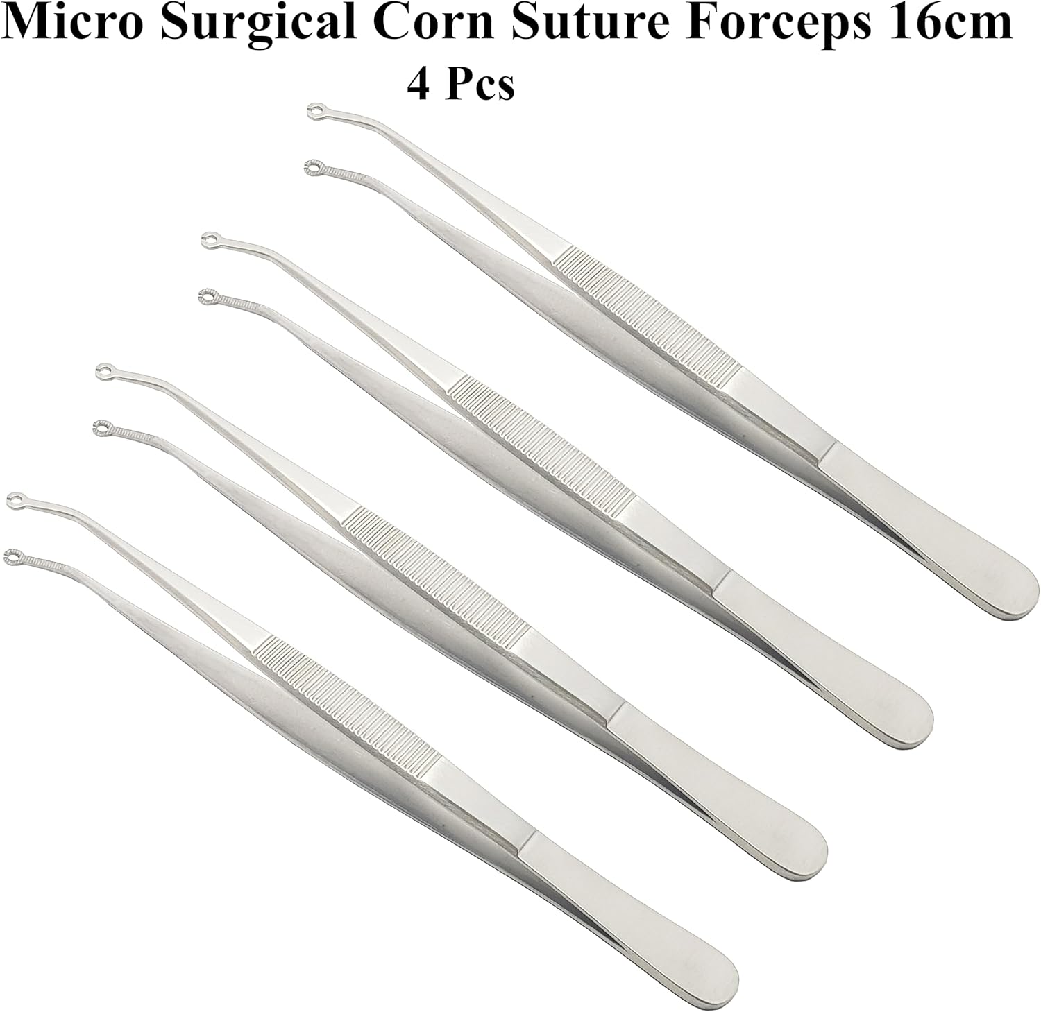 4 Pcs Micro Surgical Corn Suture Forceps 16 cm | Precision Fine Tip | Stainless Steel | Non-Slip Grip | Reusable & Autoclavable Instruments #31-74305