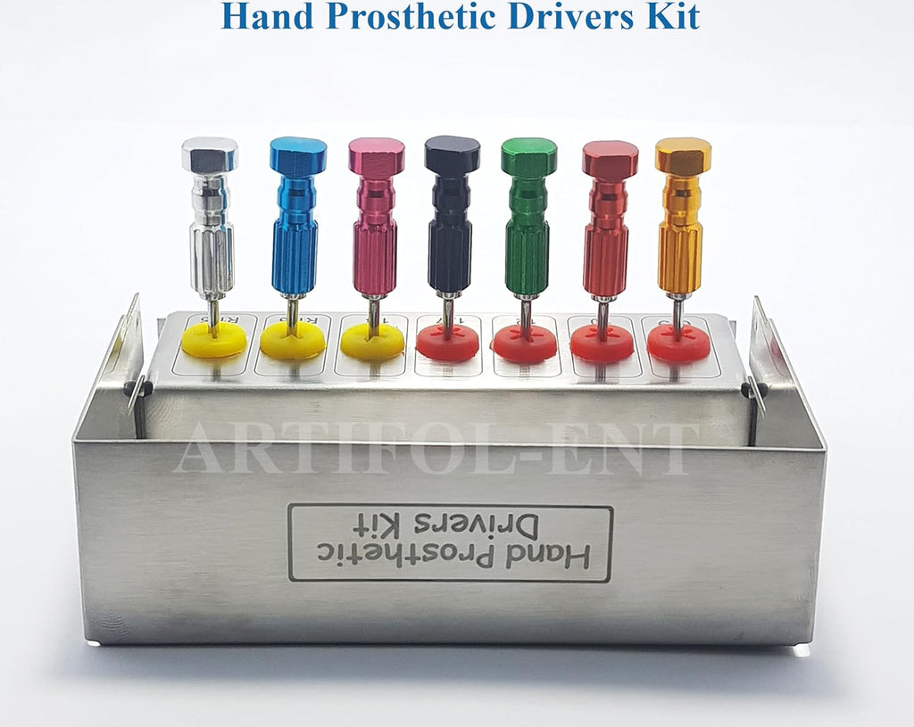 Universal Implant Hand Prosthetic Screwdrivers Kit OS1034 – 7-Piece Dental Micro Screwdriver Set | Rainbow Colorful Prosthetic Technician Tools