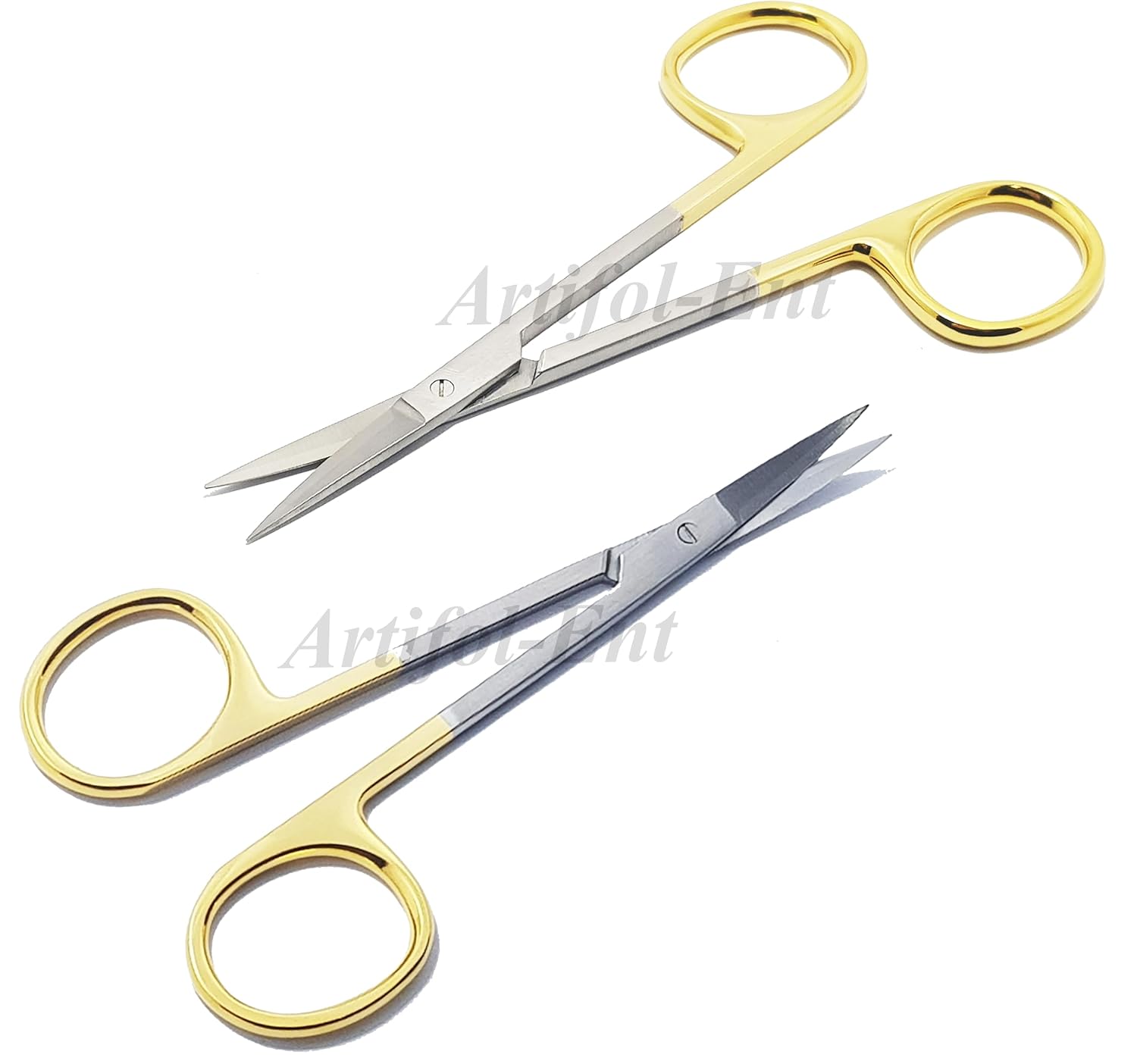TC Iris Scissors Set – Straight & Curved 4.5" (11.5 cm) | Tungsten Carbide Micro Dissecting Scissors with Gold Rings | 2-Piece Surgical & Dental Instrument Set