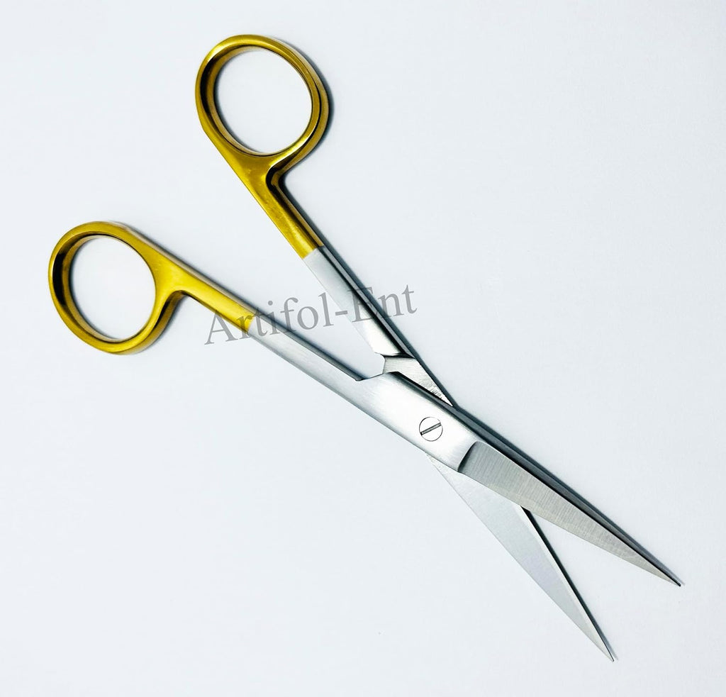 Chirurgische OP-Schere – T/C-Edelstahl, gerade Klingen 14,5 cm (5,5 Zoll) | Verbandschere mit titanvergoldeten Griffen
