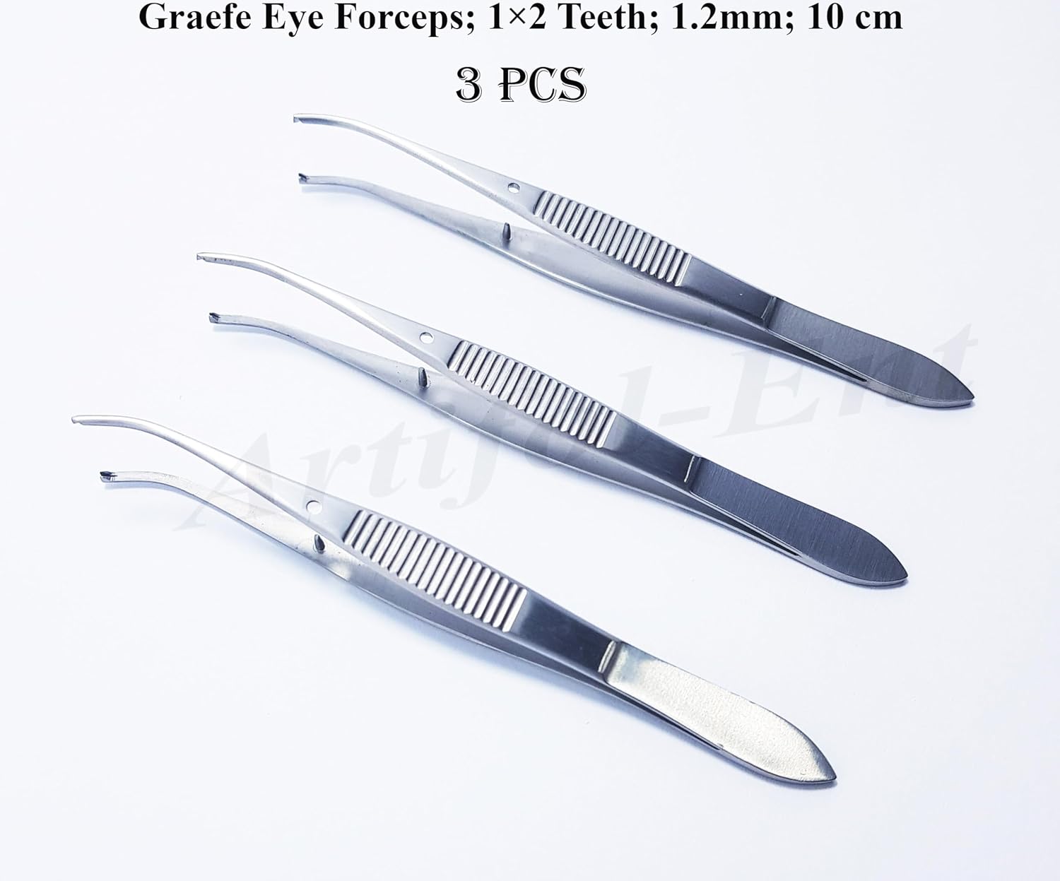 Graefe Ophthalmic Forceps Curved 10 cm (4") – 1×2 Teeth, 1.2 mm Tip Width | Precision Eye Surgical Instrument | Stainless Steel 3 Pcs #114910374