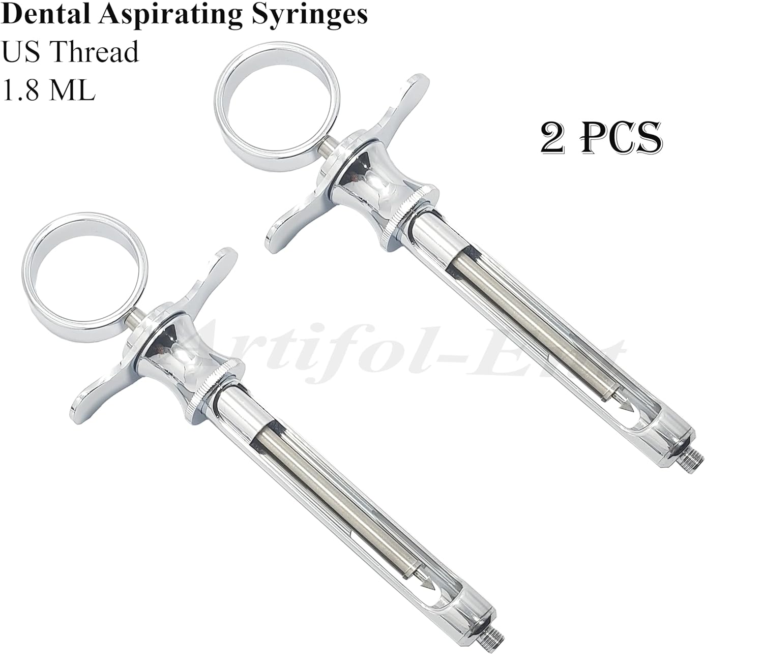 Dental Aspirating Anesthetic Syringe – 1.8 mL/CC, US Thread Nozzle | Premium Grade, 2-Piece Set