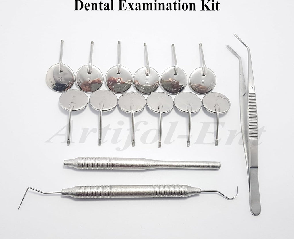 Dental Examination Kit for Dentists & Dental Students,Diagnostic Set Dental Mirrors, Mirror Handle, Explorer William Probe, Dressing Tweezers/Cotton Plier, Basic Dental Exam Kit Beautiful Storage Case
