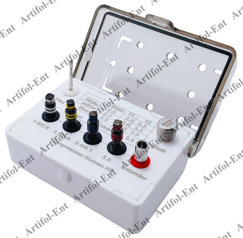 Kit di viti di compressione dentali Artifol - Set di viti di espansione da 7 pezzi con scatola di immagazzinaggio | Strumenti per il sollevamento del seno mascellare e per impianti #OS1063