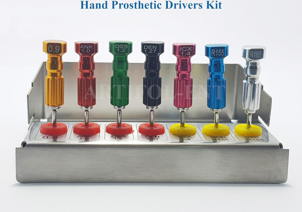 Universal Implant Hand Prosthetic Screwdrivers Kit OS1034 – 7-Piece Dental Micro Screwdriver Set | Rainbow Colorful Prosthetic Technician Tools