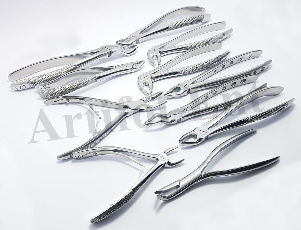 11-Piece Dental Extraction Forceps Kit – Stainless Steel Professional Instruments | Includes Forceps #51, 67A, 17, 13, 18, 22, 1, 6C, 76S, F301 & Ronguer Blument 15 cm