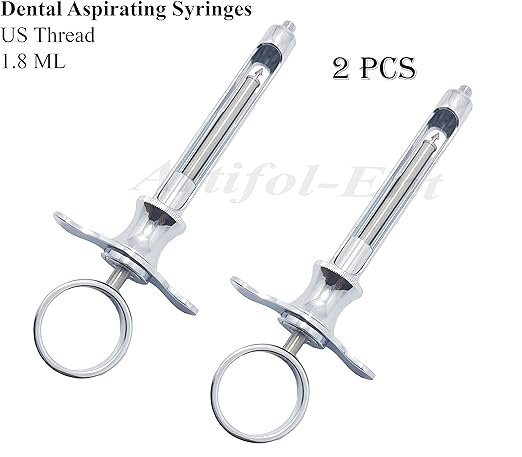 Dental Aspirating Anesthetic Syringe – 1.8 mL/CC, US Thread Nozzle | Premium Grade, 2-Piece Set