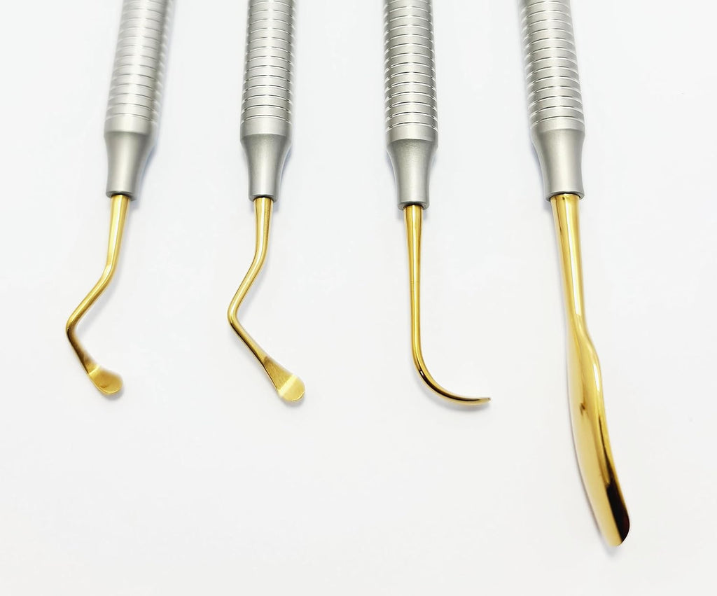 Dental Sinus Lift Kit – 4 Pcs Stainless Steel with Gold-Plated Tips | Implant Dentistry Sinus Elevation Instruments #	‎SLG1101-1, 2, 3, 4