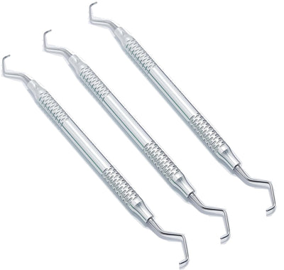 Gracey Curettes Set – 3 Pcs Size 9/10 | Double-Ended Periodontal Instruments | Silver Aluminum Handles #GR910