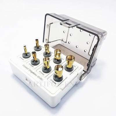 Trepanbohrer-Set für Zahnimplantate – 8-teilig, goldfarben, mit Halter | Präzisions-Implantatentfernungsset aus Edelstahl OS1024