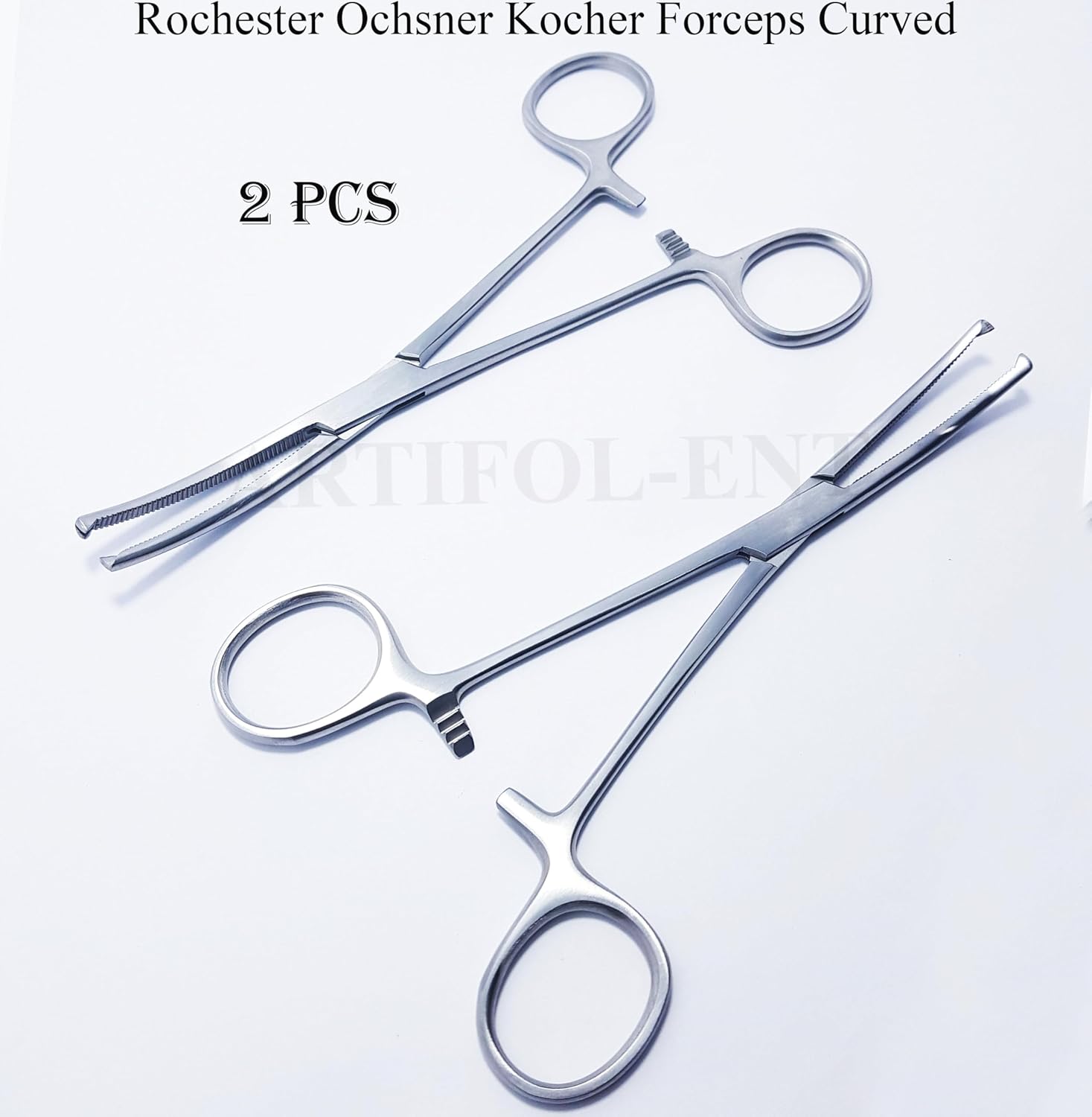 Rochester Ochsner Kocher Forceps – Curved 6.25" (16 cm), 1x2 Teeth, Serrated Jaws | 2-Piece Clamping Forceps Set #115910142| Stainless Steel, Reusable & Autoclavable