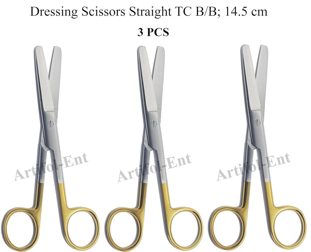 TC Operating Scissors – Straight B/B 14.5 cm (5.5") | Dressing Shears with Tungsten Carbide Blades & Gold-Plated Handles | Surgical Stainless Steel