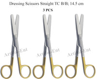 TC Operating Scissors – Straight B/B 14.5 cm (5.5") | Dressing Shears with Tungsten Carbide Blades & Gold-Plated Handles | Surgical Stainless Steel